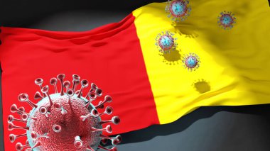 LuikVlag 'da Covid - Coronavirus, LuikVlag' ın bir şehir bayrağına saldırıyor. Bu şehirdeki virüs salgınıyla mücadele için bir sembol.