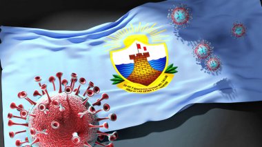Callao 'daki Covid - Coronavirus bu şehirdeki virüs salgınıyla mücadele sembolü olarak Callao bayrağına saldırıyor.