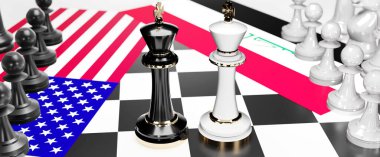 ABD ve Irak arasında bir ticaret anlaşması ve ulusal bayraklarla oynanan bir satranç oyunuyla sembolize edilen egemenliği hedefleyen bu iki ülke arasında çatışma, çatışma, kriz ve tartışma