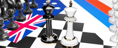 Avustralya ve Rusya arasında bir ticaret anlaşması ve ulusal bayraklarla oynanan bir satranç oyunuyla sembolize edilen egemenliği hedefleyen bu iki ülke arasında çatışma, çatışma, kriz ve tartışma