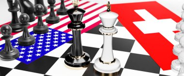 ABD ve İsviçre arasında bir ticaret anlaşması ve ulusal bayraklarla oynanan bir satranç oyunuyla sembolize edilen egemenliği hedefleyen bu iki ülke arasında çatışma, çatışma, kriz ve tartışma