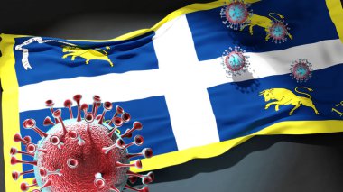 Torino 'daki Covid - Coronavirus bu şehirdeki virüs salgınıyla mücadele sembolü olarak Torino şehir bayrağına saldırıyor.