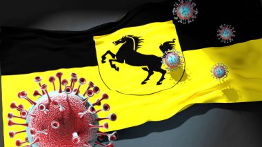 Stuttgart 'ta Covid - Coronavirus, Stuttgart' ın şehir bayrağına saldırıyor. Bu şehirdeki virüs salgınıyla mücadele için bir sembol.