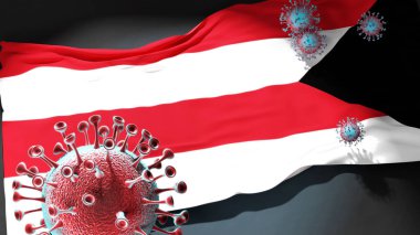 Presov 'da Covid - Coronavirus bu şehirdeki virüs salgınıyla mücadele sembolü olarak Presov' un şehir bayrağına saldırıyor.