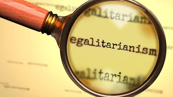 Egalitaryzm Szkło Powiększające Słowie Egalitaryzm Symbolizujące Studiowanie Poszukiwanie Odpowiedzi Związanych — Zdjęcie stockowe