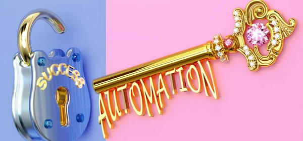 Başarının anahtarı otomasyondur - işte, işte, işte, ailede veya hayatta kazanmak için otomasyona odaklanmanız gerekir, zaferlere giden kapıları açar ve gerçekten istediğinizi elde edersiniz, 3d illüstrasyon