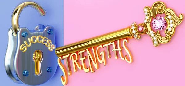 Başarının anahtarı iş, iş, aile ya da hayatta kazanmak için güçlü noktalara odaklanmak, zaferlere giden kapıları açmak ve gerçekten istediğinizi elde etmektir, 3D illüstrasyon.