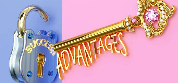 Başarının anahtarı avantajlardır - iş, iş, aile ya da hayatta kazanmak için avantaja odaklanmalısınız, zaferlere giden kapıları açar ve gerçekten istediğinizi elde edersiniz, 3d illüstrasyon