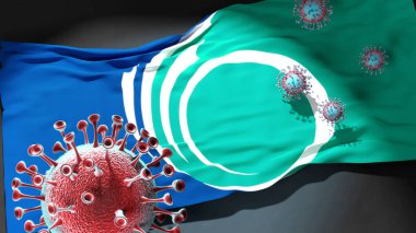 Ottawa Ontario 'daki Covid - Coronavirus, Ottawa Ontario' nun bir şehir bayrağına saldırıyor. Bu şehirdeki virüs salgınıyla mücadele için bir sembol.