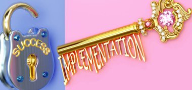 Başarının anahtarı Uygulamada ya da hayatta kazanmak için Uygulamaya odaklanmanız gerekir, zaferlere giden kapıları açar ve gerçekten istediğinizi elde edersiniz, 3D illüstrasyon