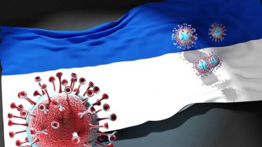 Bochum 'daki Covid - Coronavirus bu şehirdeki virüs salgınıyla mücadele sembolü olarak Bochum' un şehir bayrağına saldırıyor.