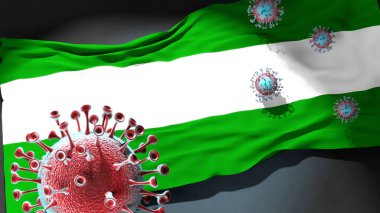 Rotterdam 'daki Covid - Coronavirus bu şehirdeki virüs salgınıyla mücadele sembolü olarak Rotterdam' ın bir şehir bayrağına saldırıyor.