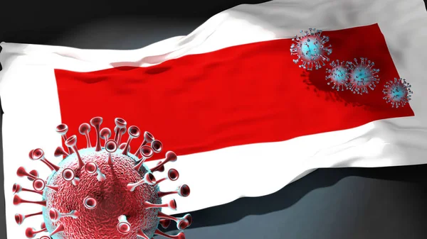 Sharjah 'ta Covid - Coronavirus bu şehirdeki virüs salgınıyla mücadele sembolü olarak Şeriat bayrağına saldırıyor.