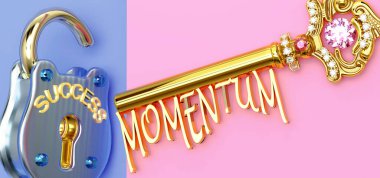 Başarının anahtarı Momentum - işte, işte, ailede ya da hayatta kazanmak için Momentum 'a odaklanmalısınız, zaferlere giden kapıları açar ve gerçekten istediğinizi elde edersiniz, 3d illüstrasyon