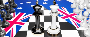 Avustralya ve Yeni Zelanda arasında bir ticaret anlaşması ve ulusal bayraklarla oynanan bir satranç oyunuyla sembolize edilen egemenliği hedefleyen bu iki ülke arasında çatışma, çatışma, kriz ve tartışma