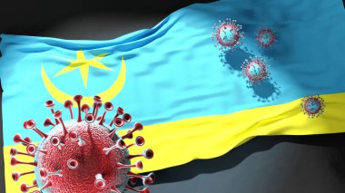 Tarnobrzeg 'de Covid - Coronavirus, Tarnobrzeg' in şehir bayrağına saldırıyor. Bu şehirdeki virüs salgınıyla mücadele için bir sembol.