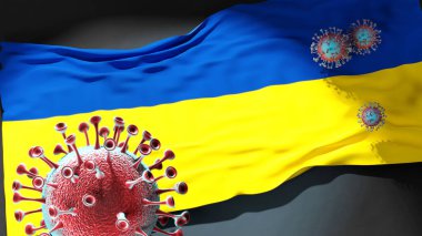 Chemnitz 'deki Covid - Coronavirus, Chemnitz' in şehir bayrağına saldırıyor. Virüs salgınıyla mücadele ve mücadele sembolü olarak.