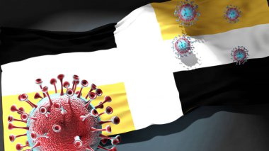 Levis 'taki Covid - Coronavirus bu şehirdeki virüs salgınıyla mücadele sembolü olarak Levis' in şehir bayrağına saldırıyor.