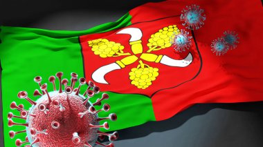 Glogowek 'teki Covid - Coronavirus, Glogowek' in şehir bayrağına saldırıyor. Virüs salgınıyla mücadele sembolü olarak.