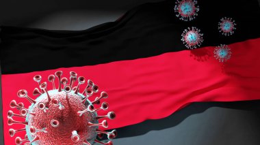 Nijmegen 'deki Covid - Coronavirus bu şehirdeki virüs salgınıyla mücadele sembolü olarak Nijmegen' in bir şehir bayrağına saldırıyor.