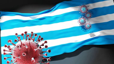 Covid in Most - Coronavirus bu şehirdeki virüs salgınıyla mücadele sembolü olarak Most 'un bir şehir bayrağına saldırıyor.