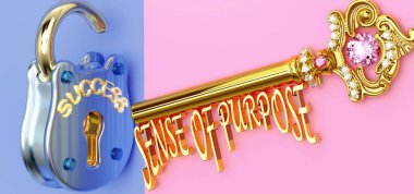 Başarının anahtarı amaç edinmektir - hayatta ve işte kazanmak için amacına odaklanmalısın, zaferlere giden kapıları açar ve gerçekten istediğini elde eder, 3D çizim