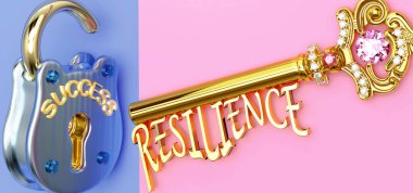 Başarının anahtarı iş, iş, aile ya da hayatta kazanmak için direnişe odaklanmanız gerekir. Zaferlere giden kapıları açar ve gerçekten istediğinizi elde edersiniz. 3D illüstrasyon.