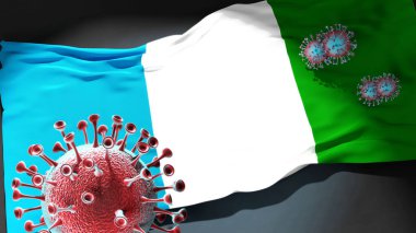 Sechura 'daki Covid - Coronavirus bu şehirdeki virüs salgınıyla mücadele sembolü olarak Sechura şehir bayrağına saldırıyor.