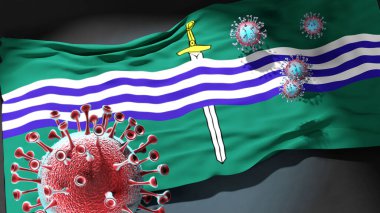 Peterborough Ontario 'da Covid - Coronavirus Peterborough Ontario' nun bayrağına saldırıyor bu şehirdeki virüs salgınıyla mücadele ve mücadele sembolü olarak.