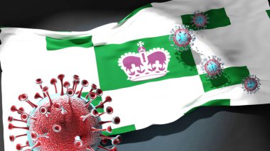 Charlottetown 'da Covid - Coronavirus Charlottetown' un bir şehir bayrağına saldırıyor bu şehirdeki virüs salgınıyla mücadele ve mücadele sembolü olarak.