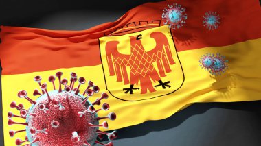 Potsdam 'daki Covid - Coronavirus bu şehirdeki virüs salgınıyla mücadele sembolü olarak Potsdam' ın bir şehir bayrağına saldırıyor.