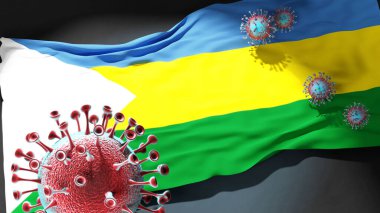 Nuevo Chimbote 'deki Covid. Coronavirus, Nuevo Chimbote' nin bayrağına saldırıyor. Virüs salgınıyla mücadele sembolü olarak.