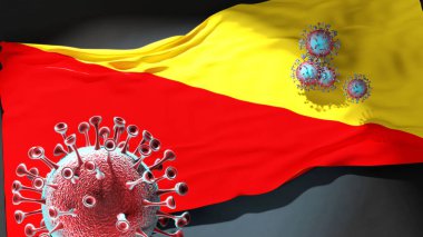 Palermo 'daki Covid - Coronavirus bu şehirdeki virüs salgınıyla mücadele sembolü olarak Palermo' nun bir şehir bayrağına saldırıyor.