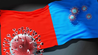 Catania 'daki Covid - Coronavirus bu şehirdeki virüs salgınıyla mücadele sembolü olarak Catania' nın bir şehir bayrağına saldırıyor.