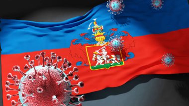 Veszprem 'de Covid - Coronavirus, Veszprem' in bir şehir bayrağına saldırıyor. Virüs salgınıyla mücadele ve mücadele sembolü olarak.