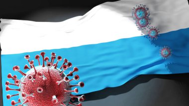 Lucerne Kantonu 'ndaki Covid. Coronavirus, Lucerne Kantonu' nun bayrağına saldırıyor. Bu şehirdeki virüs salgınıyla mücadele için bir sembol.