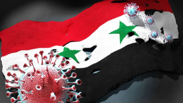 Covid Syrian Arab Republic Coronavirus Attacking National Flag Syrian Arab — Stock Photo, Image