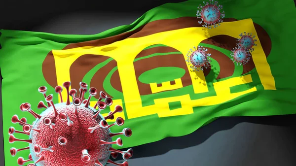 Amman Jordan 'da Covid - Coronavirus bu şehirdeki virüs salgınıyla mücadele sembolü olarak Amman Jordan' ın şehir bayrağına saldırıyor.