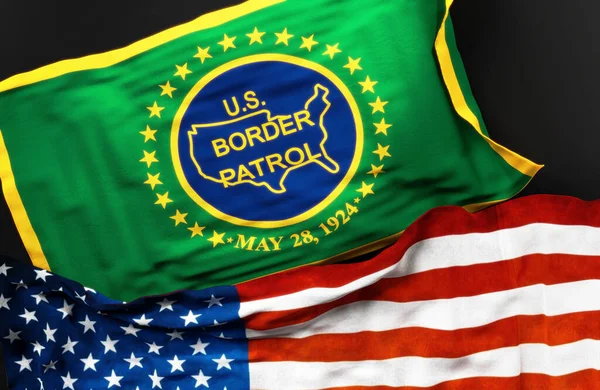 Flag of the United States Border Patrol along with a flag of the United States of America as a symbol of a connection between them, 3d illustration