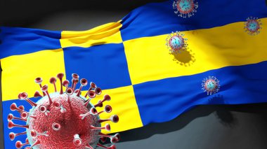 Tilburg 'daki Covid - Coronavirus bu şehirdeki virüs salgınıyla mücadele sembolü olarak Tilburg şehir bayrağına saldırıyor.