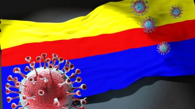 Plock 'taki Covid - Coronavirus bu şehirdeki virüs salgınıyla mücadele sembolü olarak Plock' un şehir bayrağına saldırıyor.