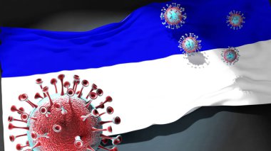 Rheims 'deki Covid - Coronavirus bu şehirdeki virüs salgınıyla mücadele sembolü olarak Rheims' in şehir bayrağına saldırıyor.