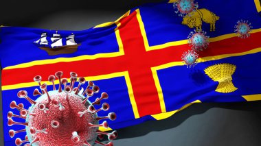 Adelaide 'de Covid - Coronavirus, Adelaide' in bir şehir bayrağına saldırıyor. Bu şehirdeki virüs salgınıyla mücadele sembolü olarak, 3D çizim.