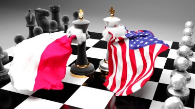 Polonya 'da bir ticaret anlaşması veya ulusal bayraklarla oynanan bir satranç oyunuyla sembolize edilen egemenliği hedefleyen iki ülke arasındaki kriz, çatışma, çatışma ve tartışma