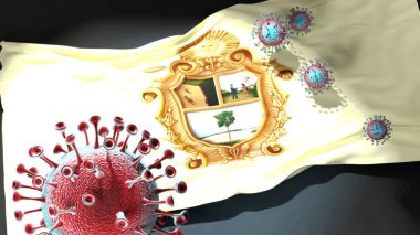 Manaus 'ta Covid - Coronavirus Manaus' un şehir bayrağına saldırıyor. Virüs salgınıyla mücadele sembolü olarak.