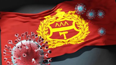 Nizhny Tagil Sverdlovsk Oblastı 'nda Covid - Coronavirus Nizhny Tagil Sverdlovsk oblast' ın bir şehir bayrağına saldırıyor bu şehirdeki virüs salgınıyla mücadele ve mücadele sembolü olarak.