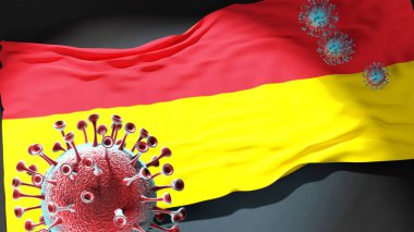 Pretoria Güney Afrika 'da Covid - Coronavirus Pretoria Güney Afrika' nın bir şehir bayrağına saldırıyor bu şehirdeki virüs salgınıyla mücadele ve mücadele sembolü olarak, 3D illüstrasyon