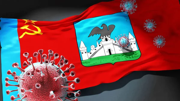 Covid Oryol Coronavirus Attacking City Flag Oryol Symbol Fight Struggle — Stock Photo, Image