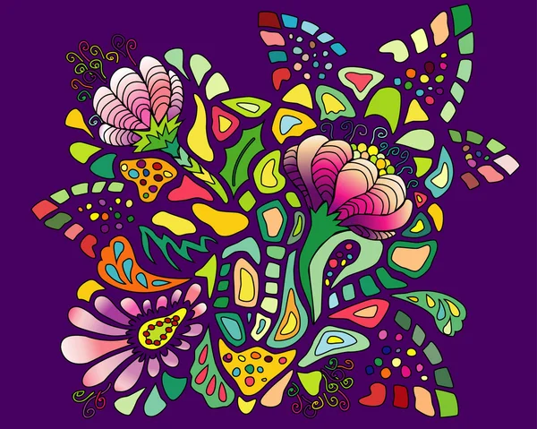 Motif floral coloré sur fond violet — Image vectorielle