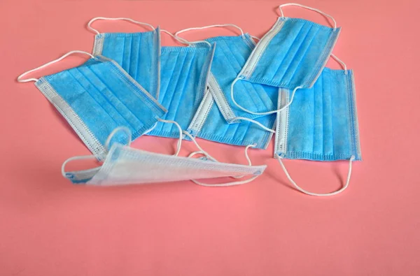 Blaue Gesichtsmasken Medizinische Schutzausrüstung Nahaufnahme — Stockfoto